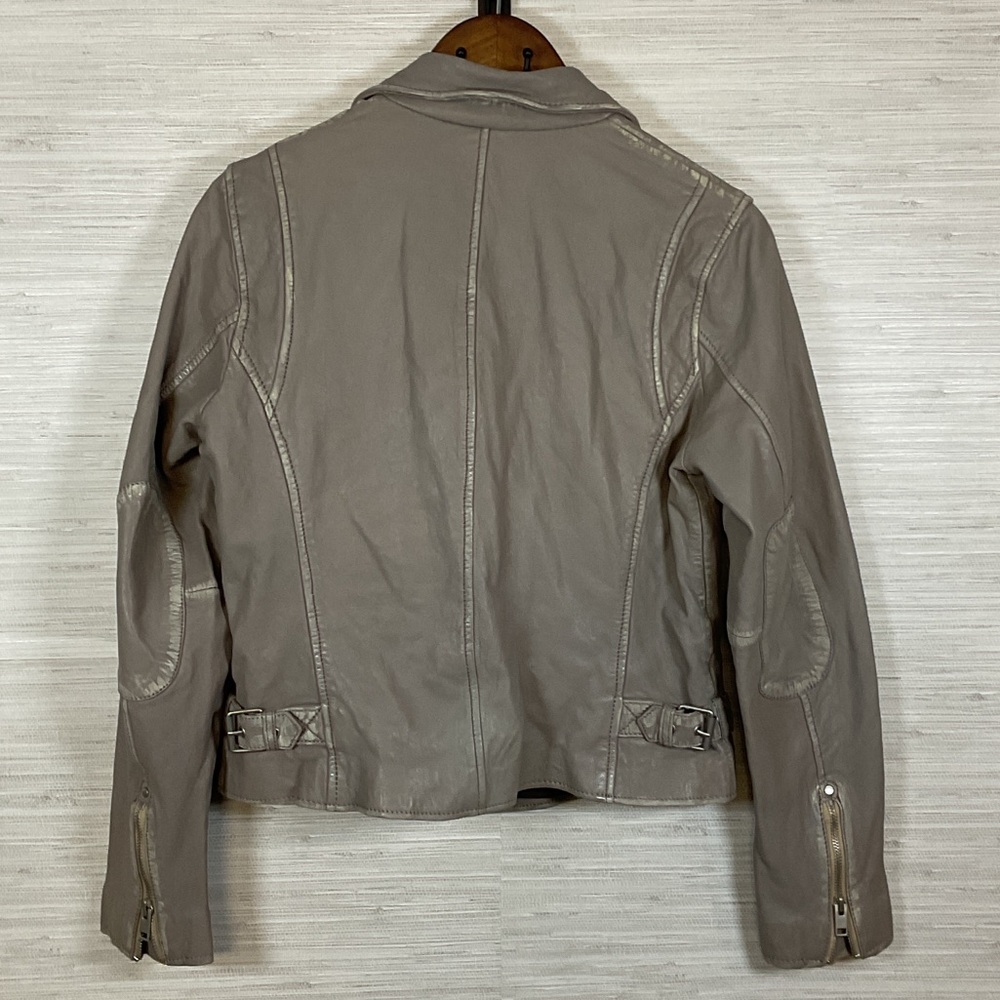 Women's Mauritius Sofia RF Lambskin Leather Biker Moto Jacket Distressed Grey 8 - Picture 13 of 16